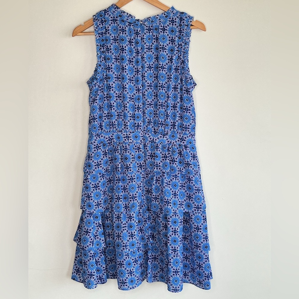 Vibrant Blue Mosaic Print Tiered Midi Sleeveless dress Sz 10 fit & flare Summer - Picture 6 of 9